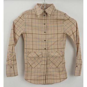New Maison Kitsune Women's 36 Orange Windowpane Flap Pocket Button Up